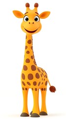 Fototapeta premium A cheerful cartoon giraffe with a long neck and playful expression, featuring spots and a bright orange color.