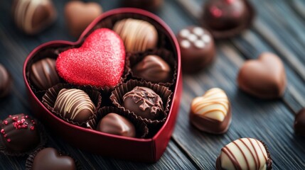 A box of chocolates with a heart in the middle