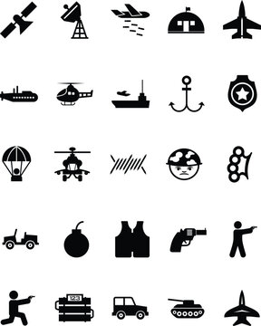 military icons set vector illustration