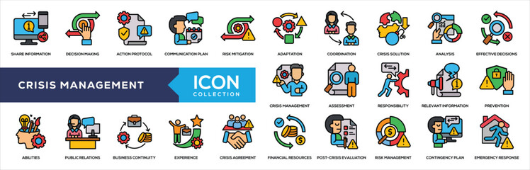 Fototapeta premium Crisis Management Lineal Color Icon Collection