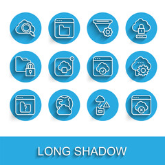 Set line File missing, Social network, Search cloud computing, Cloud technology data transfer, Failed access storage, and icon. Vector