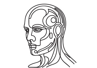 Abstract particle silhouette of a human face in profile. futuristic portrait of human cyborg artificial intelligence