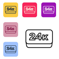 Black line Gold bars 24k icon isolated on white background. Banking business concept. Set icons in color square buttons. Vector