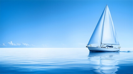 Obraz premium Sailboat sailing on calm ocean under blue sky, idyllic seascape for travel brochures