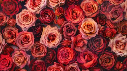 Background of red roses. Floral texture.