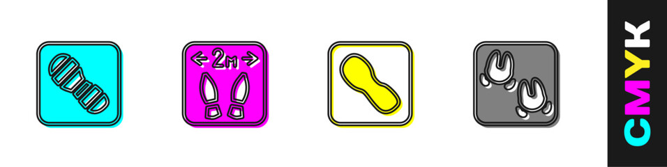 Set Human footprints shoes, Safe distance, and Wild boar paw icon. Vector