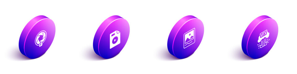 Set Isometric Camera shutter, AVI file document, Photo frame and VFX icon. Vector