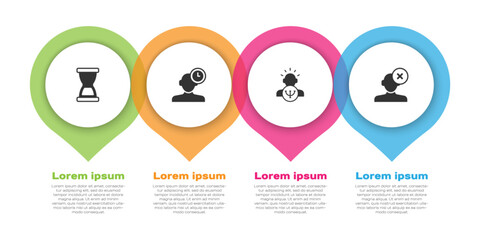 Set Old hourglass, Insomnia, Psychology and Solution problem in psychology. Business infographic template. Vector