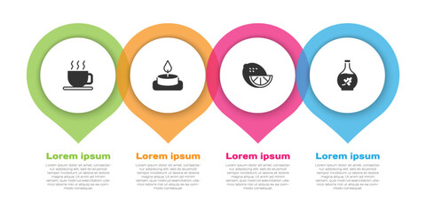 Set Cup of tea, Aroma candle, Lemon and Essential oil bottle. Business infographic template. Vector