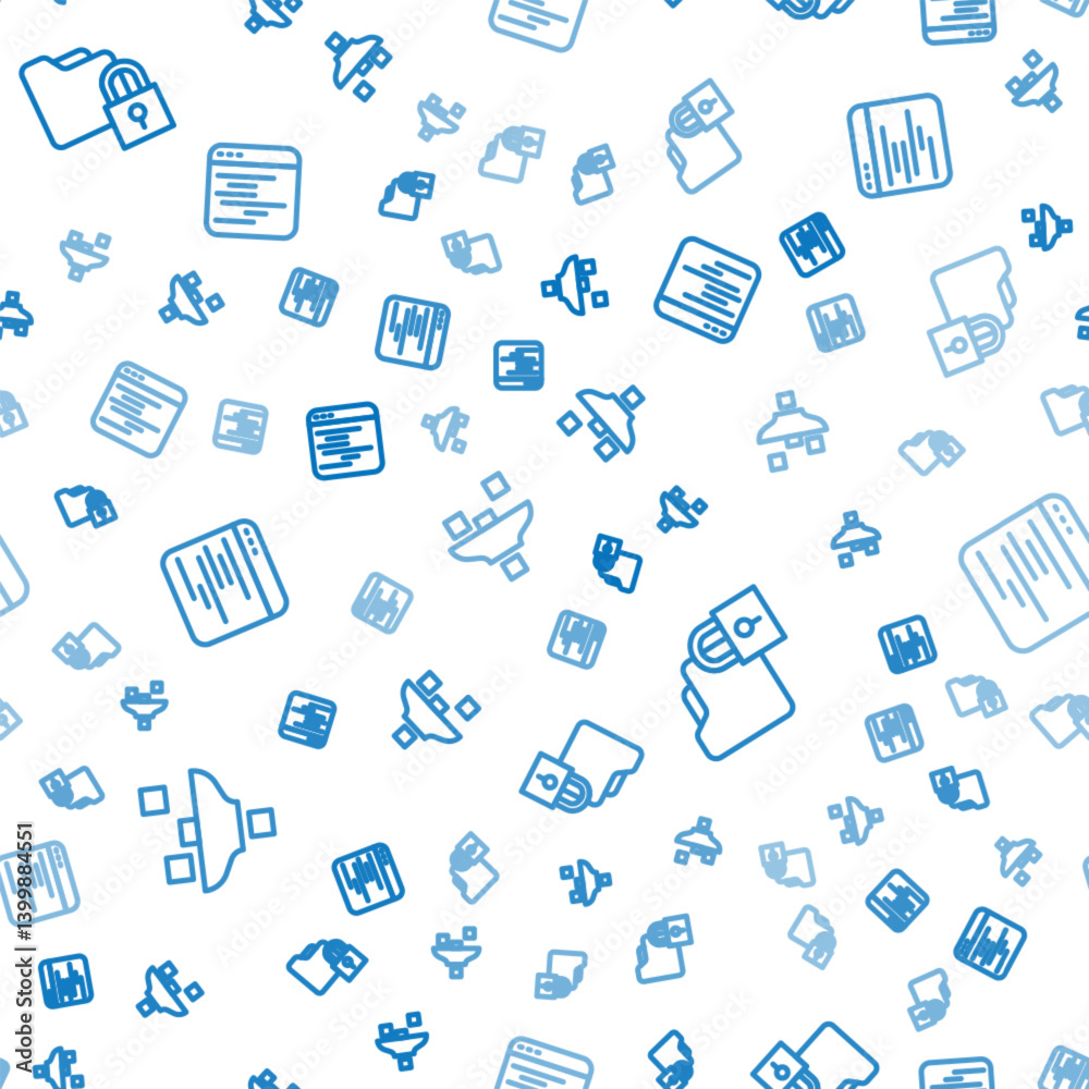 Poster set line filter setting, folder and lock and software on seamless pattern. vector