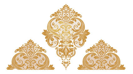 Seamless Vintage Damask Ornament with Golden Lines 1