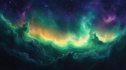 Colorful Cosmic Nebula With Starfield. Mesmerizing Space Backdrop For Creative Projects.