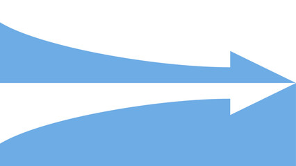 Obraz premium Two half arrows coming together and merging, forming a single arrow in contrasting blue and white colors. 