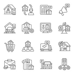 Set of Estate and Property Line Icons

