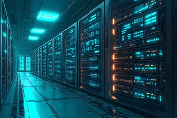 Data center server room hosting cloud computing network infrastructure