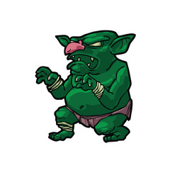 Cartoon Goblin Character Vector – Funny Green Fantasy Creature with Big Ears and Sharp Teeth