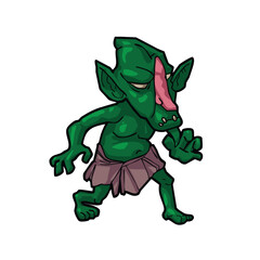 Cartoon Goblin Character Vector – Funny Green Fantasy Creature with Big Ears and Sharp Teeth