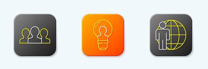 Set line Users group, Head with lamp bulb and hunting icon. Vector