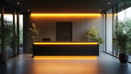 Modern Office Reception Area with Warm Lighting