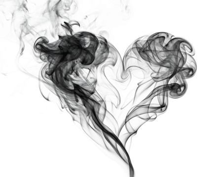 black smoke in heart shape isolated on white background, PNG