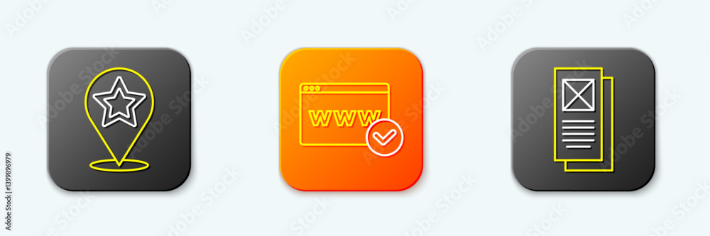 Poster set line map pointer with star, website template and browser window icon. vector