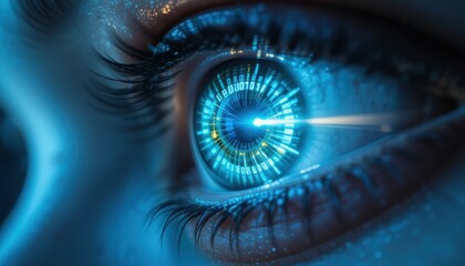 Eye of the Future: Digital Iris, Bioluminescence, Human Enhancement, Technology Interface, Cybernetic Vision.