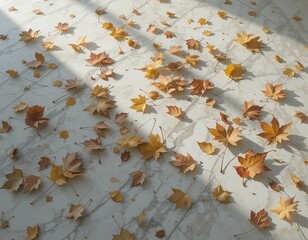  yellow and orange autumn leaves on a marble surface