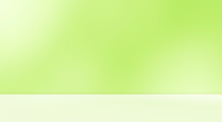 Fototapeta premium Empty green room studio with sunlight effect shadow of leaves. Minimal background for product presentation. Summer spring backdrop. Cosmetic and beauty products display room.