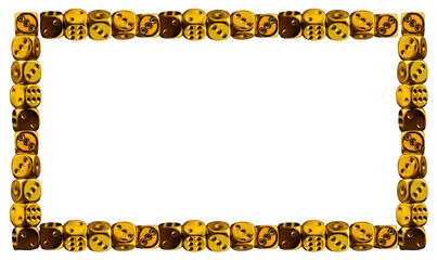 A frame made of golden dice on white bacground