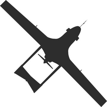 Bayraktar strike drone icon, top view icon, black silhouette.
