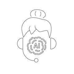 Icon of a support operator with a headset. The face is stylized as artificial intelligence, featuring a brain with the letters 