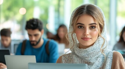 Diverse Group of Students in Modern Learning Space with Large Bright Windows