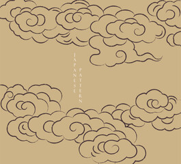 Japanese background with hand drawn line cloud pattern vector. Vintage template with geometric pattern. Frame and border in retro style.