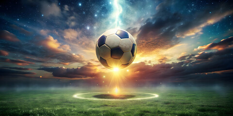 Fototapeta premium Magical football floating above glowing field