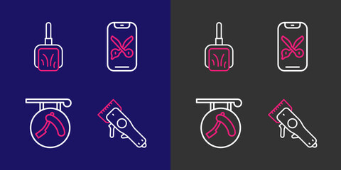 Set line Electrical hair clipper, Barbershop with razor, online service platform and Dustpan icon. Vector