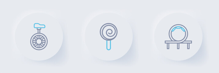 Set line Roller coaster, Lollipop and Unicycle or one wheel bicycle icon. Vector © Kostiantyn