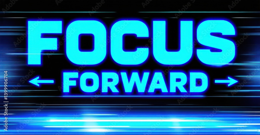 Aufkleber Bright blue text displays FOCUS above FORWARD, with arrows indicating direction. Background features blurred horizontal light streaks, creating dynamic visual effect.