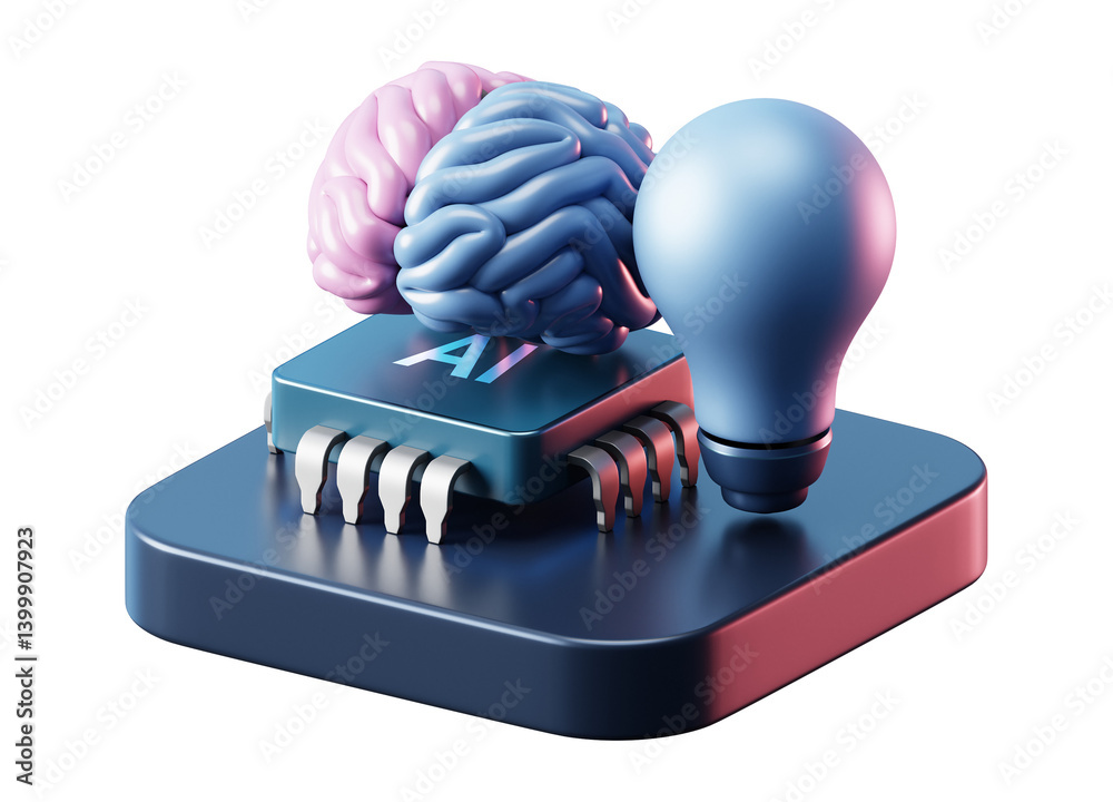 Poster 3d ai brain with artificial intelligence technology on transparent png and neural digital data machi
