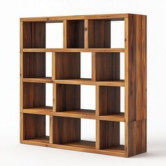 3D wooden bookcase, without shadow, smooth, balanced, simple and warm design, nothing special, white background, high quality materials, high image detail.