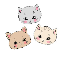 Hand Drawn cute cat sketch vector illustration, Kids Print design, children trend print on t-shirt