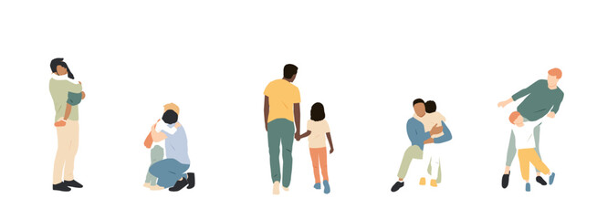 Multicultural group of fathers with kids.