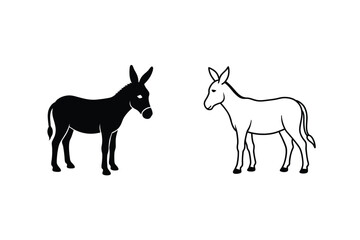 Black And White Donkey Illustration Contrasting Livestock Animals Mammalian Farm Graphics