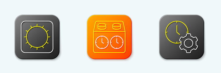 Set line Sun, Time chess clock and management icon. Vector