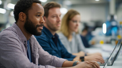 Diverse Engineering Team Collaborating in High-Tech Research Lab