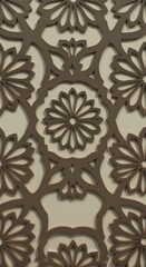 Fototapeta premium Intricate Brown Floral Laser Cut Pattern Design on Beige Background: Decorative Art Wallpaper