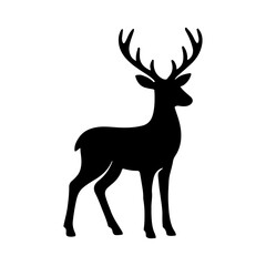 Fototapeta premium Silhouette of a deer with antlers standing upright, black vector illustration on a white background 
