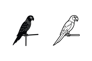 Two Parrots On A Perch Silhouette Black And White Vector Graphic