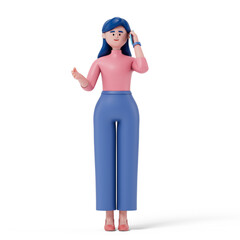 Businesswoman on phone, gesturing, symbolizes multitasking and communication. 3D rendering, conceptual image. Isolated on white background.