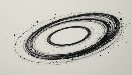 Exploring cosmic patterns abstract artwork of elliptical orbits gallery exhibition digital art minimalist environment close-up perspective