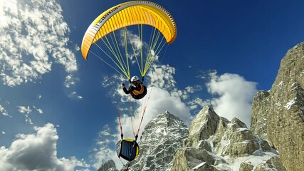 Paragliding Adventure in Snowy Mountains: A Breathtaking Aerial View - Powered by Adobe